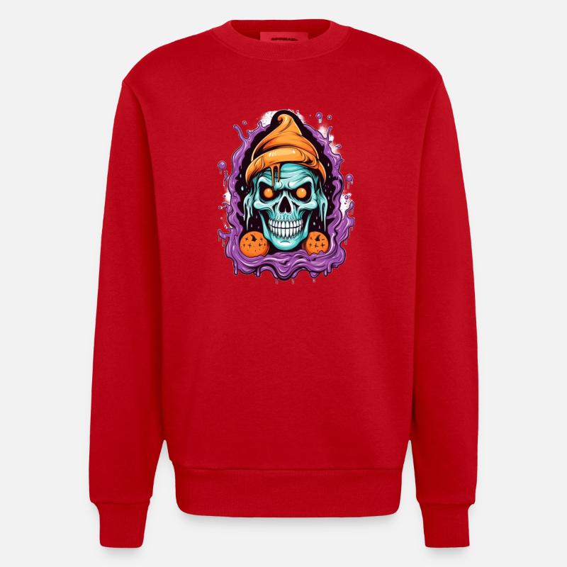Graffiti Skull with Halloween Elements - Heavyweight Oversized Organic Crew Neck Made in EU - red