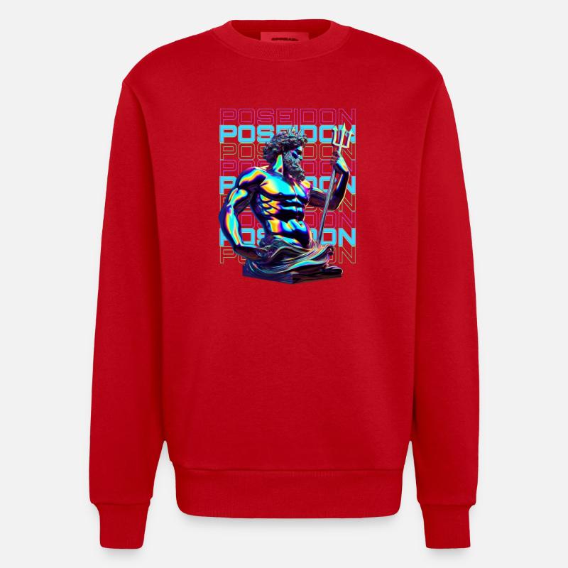 Néon Poséidon Trident - Sweat bio épais oversize fabriqué en UE - rouge