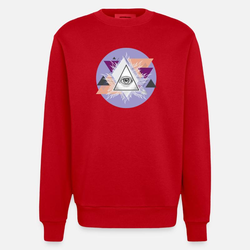 Geometric Triangular Eye with Auras - Heavyweight Oversized Organic Crew Neck Made in EU - red