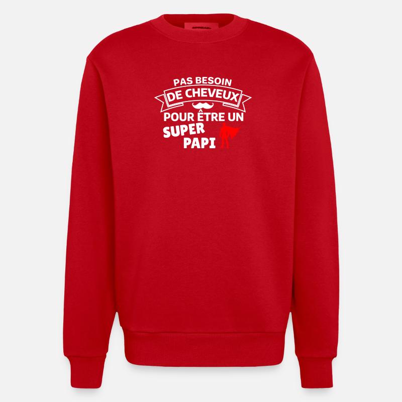 Humour capillaire super héros paternité - Sweat bio épais oversize fabriqué en UE - rouge