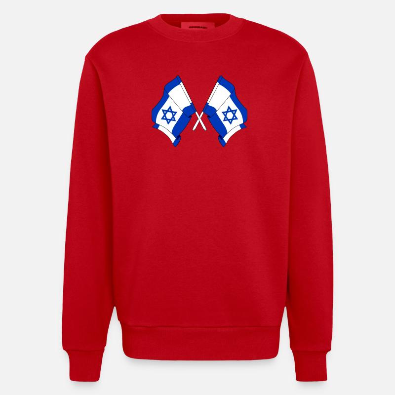 Deux drapeaux d’Israël croisés - Sweat bio épais oversize fabriqué en UE - rouge