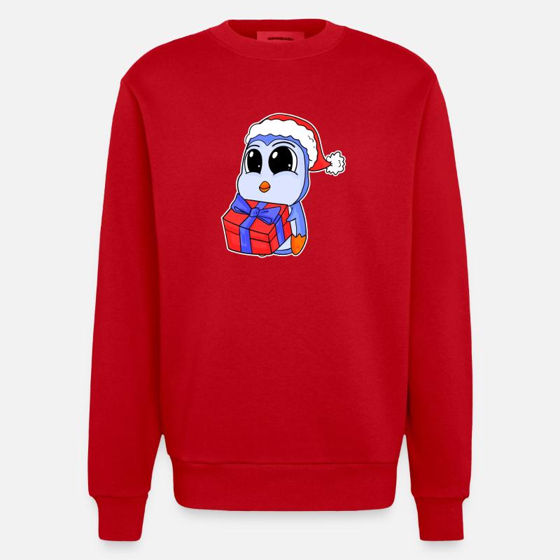 Bébé pingouin Noël - Sweat bio épais oversize fabriqué en UE - rouge