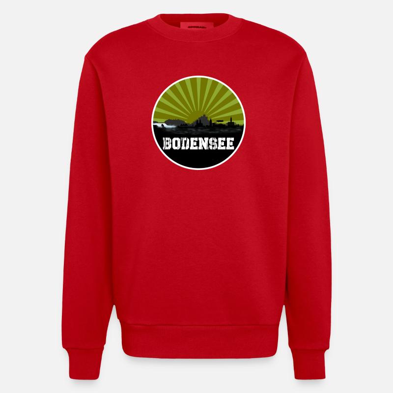 Bodensee Retro Skyline - Heavyweight Oversized Organic Crew Neck Made in EU - Rot