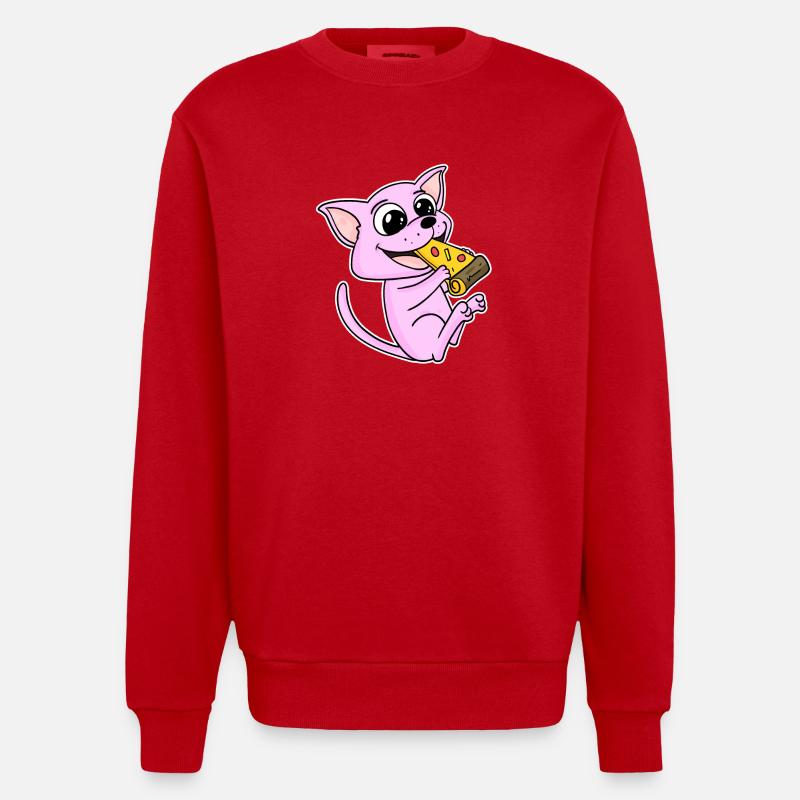 Pizza au chat Sphynx - Sweat bio épais oversize fabriqué en UE - rouge