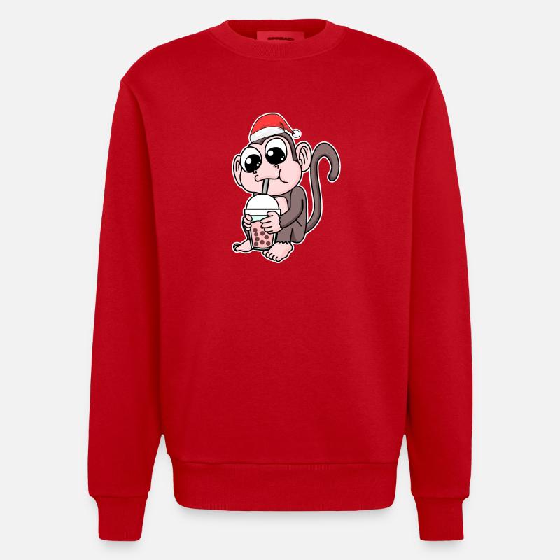 Affe Weihnachten Bubble Tea - Heavyweight Oversized Organic Crew Neck Made in EU - Rot