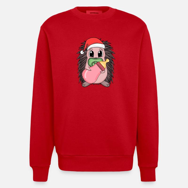 Hérisson bébé Noël - Sweat bio épais oversize fabriqué en UE - rouge