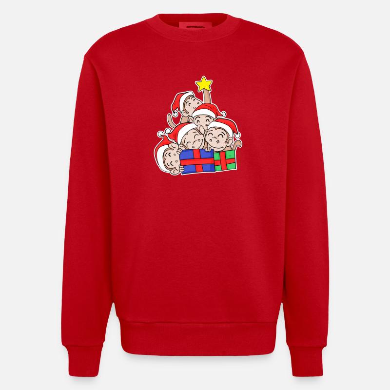 Monkey Monkey Christmas Tree Christmas - Heavyweight Oversized Organic Crew Neck Made in EU - red