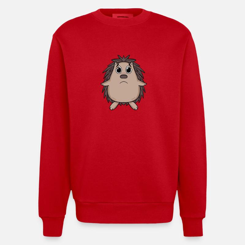 Hedgehog Sad - Sad Hedgehog - Heavyweight Oversized Organic Crew Neck Made in EU - red