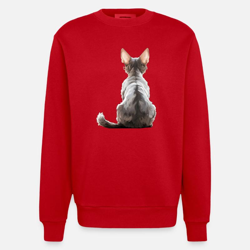 Devon Rex Katze - Heavyweight Oversized Organic Crew Neck Made in EU - Rot