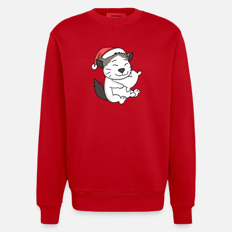 Chat Mignon Ragdoll Fatigué Noël - Sweat bio épais oversize fabriqué en UE - rouge