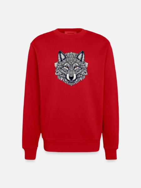 Wolf mit Mandalas verziert - Heavyweight Oversized Organic Crew Neck Made in EU - Rot