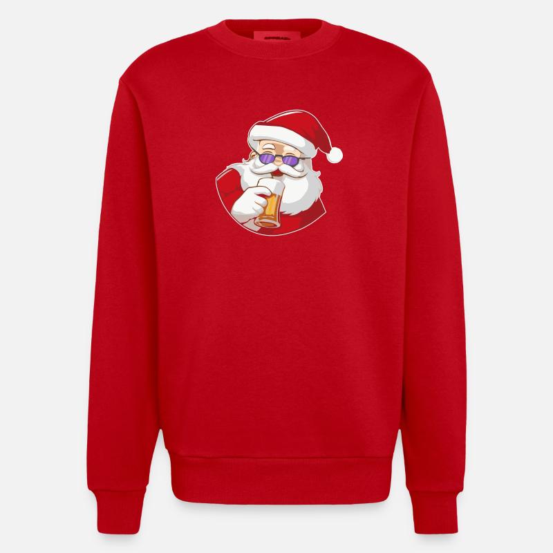 Weihnachtsmann mit Bier und Sonnenbrille - Heavyweight Oversized Organic Crew Neck Made in EU - Rot