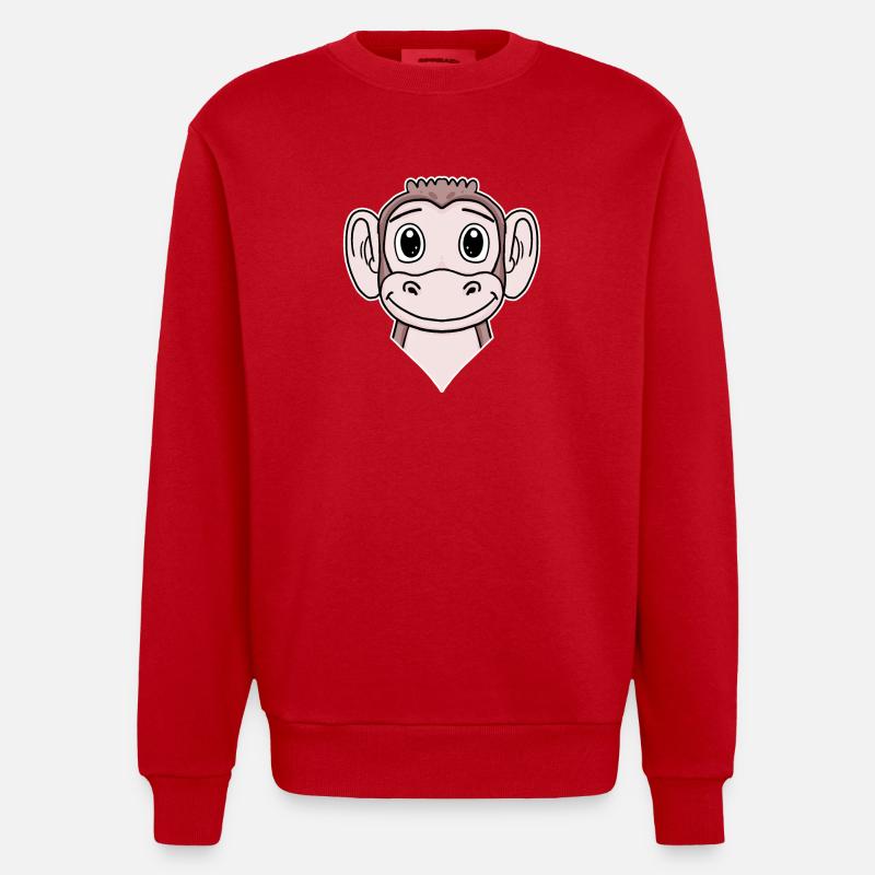 Tête D’Animal, Tête D’Animal, Singe - Sweat bio épais oversize fabriqué en UE - rouge
