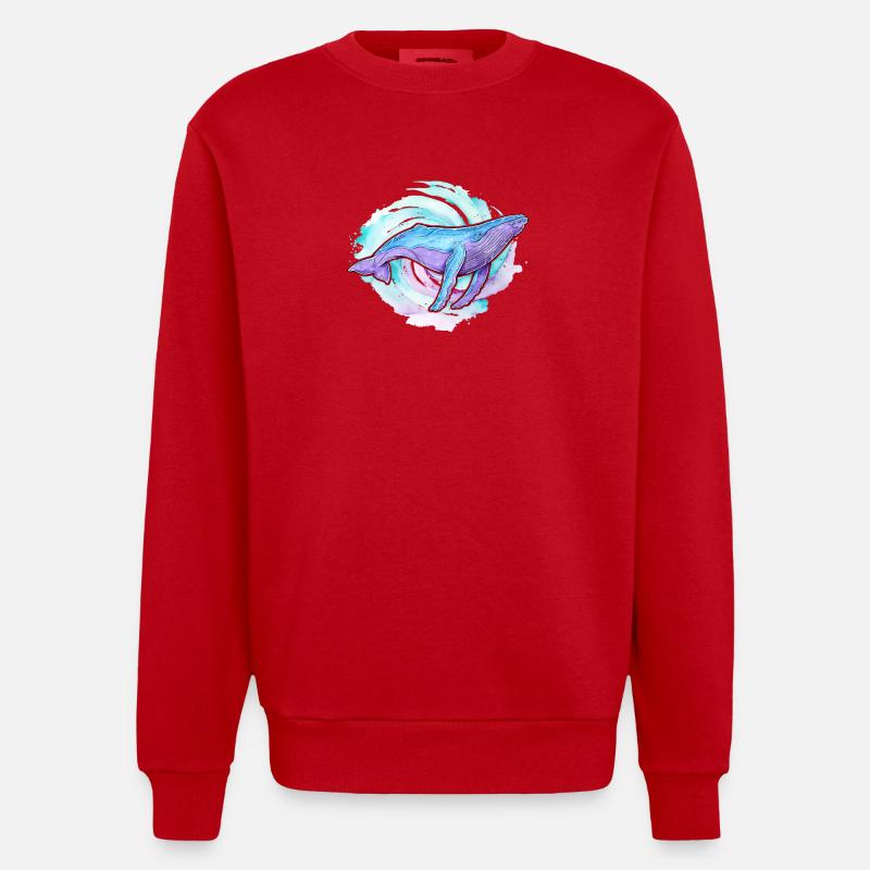 Buckelwal Aquarell - Heavyweight Oversized Organic Crew Neck Made in EU - Rot