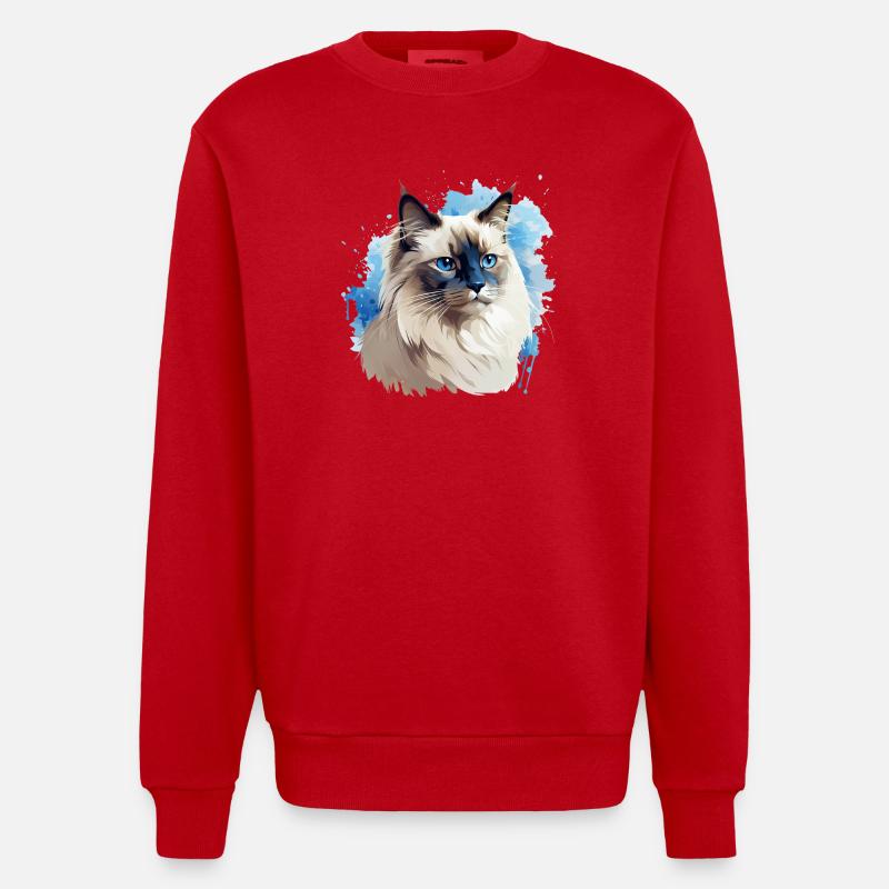 Tête de chat sacré Birman - Sweat bio épais oversize fabriqué en UE - rouge