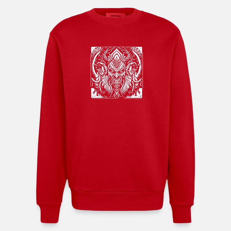 Demonic Devil on Pagan Tribal - Heavyweight Oversized Organic Crew Neck Made in EU - red
