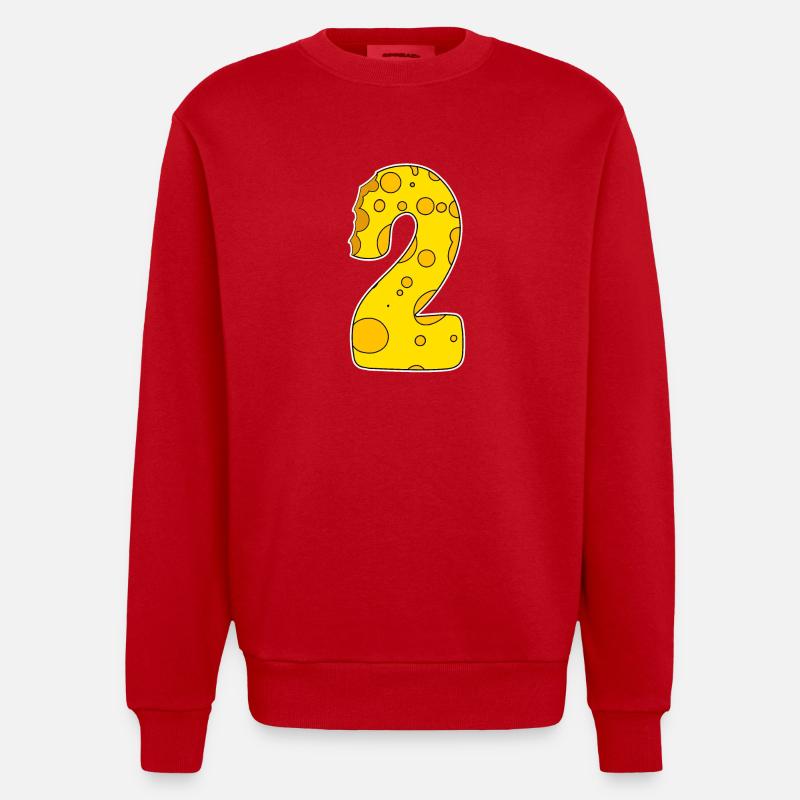 Number 2 - Two - Second - Heavyweight Oversized Organic Crew Neck Made in EU - red