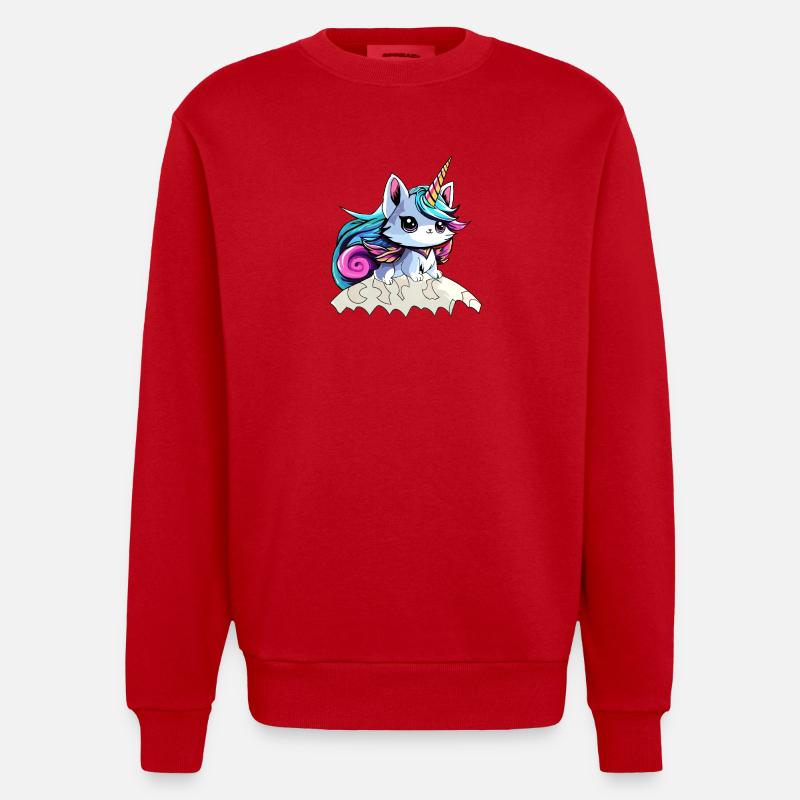 Fee Einhorn Katze - Heavyweight Oversized Organic Crew Neck Made in EU - Rot