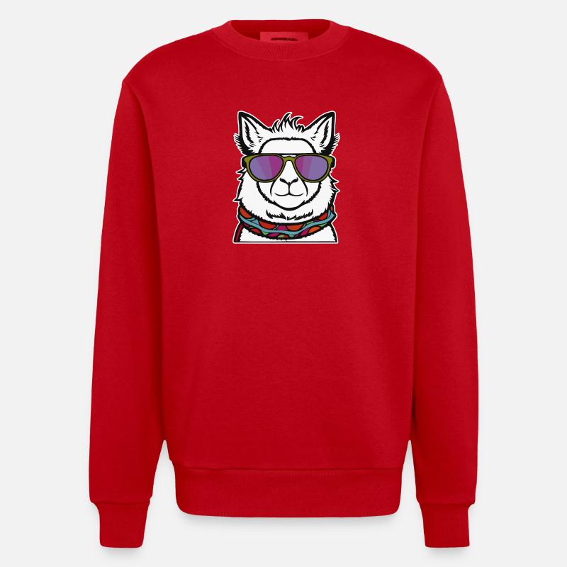 Cooles Lama - Heavyweight Oversized Organic Crew Neck Made in EU - Rot