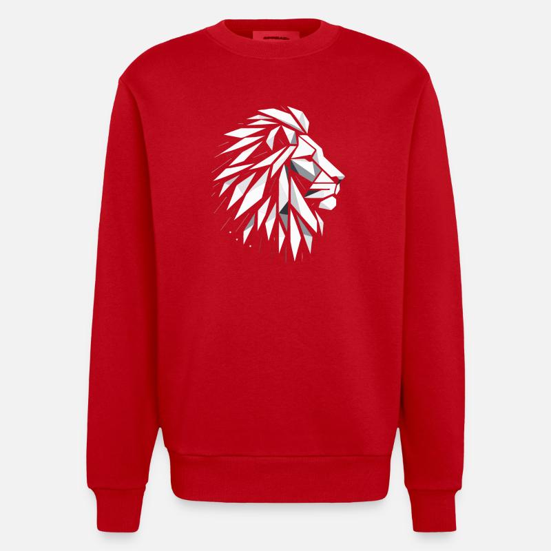 Tête de Lion Polygone Art - Sweat bio épais oversize fabriqué en UE - rouge