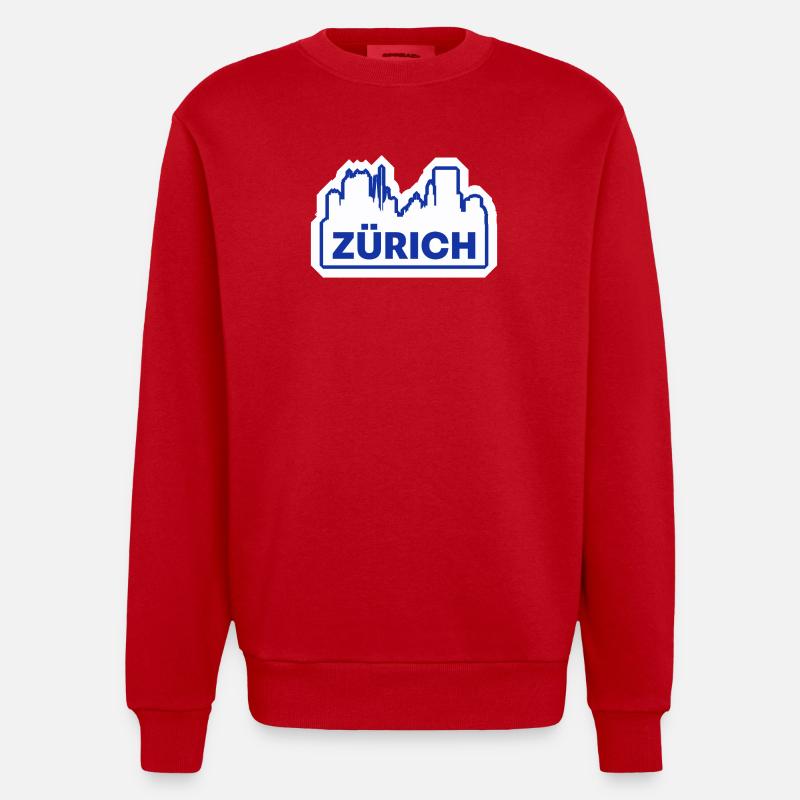 Impression du logo Zurich Skyline - Sweat bio épais oversize fabriqué en UE - rouge