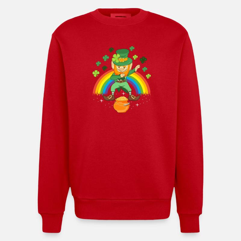 Dabbing Leprechaun Pot de trèfle d’or St. Patrick’s Day - Sweat bio épais oversize fabriqué en UE - rouge