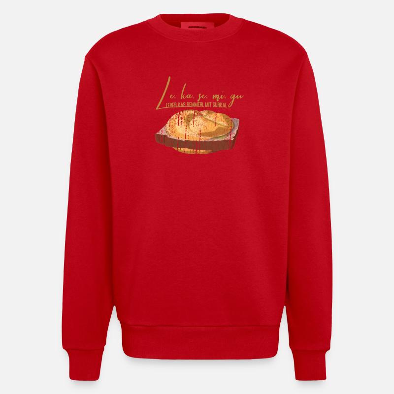 Leberkas Semmerl mit Gurkerl – Dialekt - Heavyweight Oversized Organic Crew Neck Made in EU - Rot