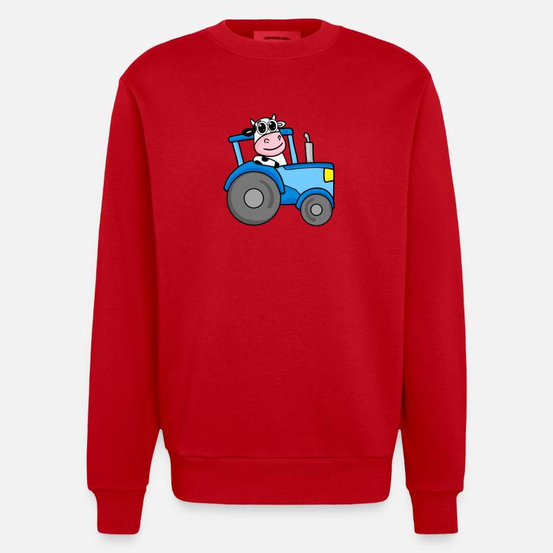Kuh Traktor Bauernhof - Heavyweight Oversized Organic Crew Neck Made in EU - Rot
