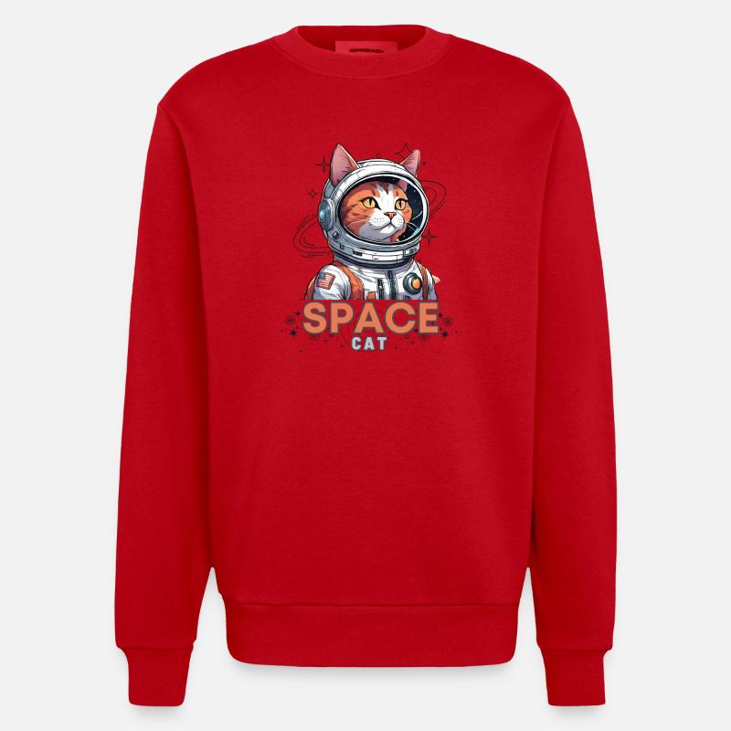 Astronaute Chat de l’Espace - Sweat bio épais oversize fabriqué en UE - rouge