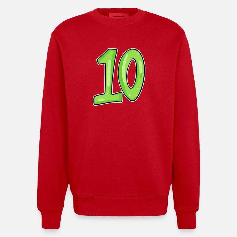 Dix numéros 10 Nombre - Sweat bio épais oversize fabriqué en UE - rouge