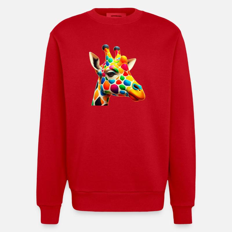 Girafe colorée et peinte comme Arlequin - Sweat bio épais oversize fabriqué en UE - rouge