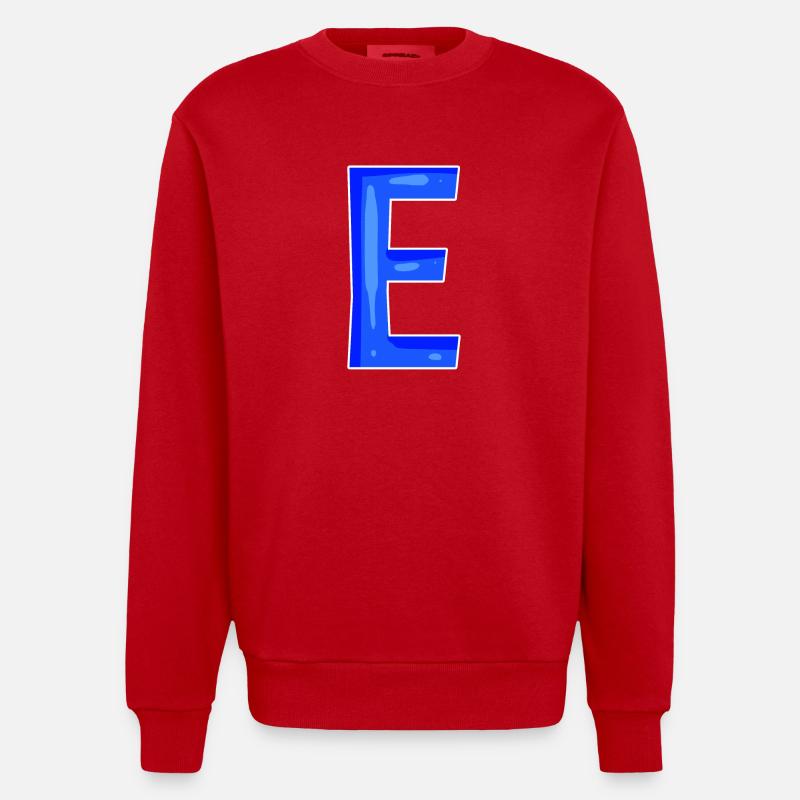 Buchstabe E - Anfangsbuchstabe E - Heavyweight Oversized Organic Crew Neck Made in EU - Rot
