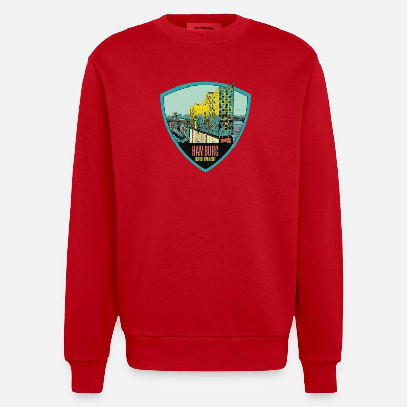Illustration: Philharmonie de l'Elbe, Hambourg - Sweat bio épais oversize fabriqué en UE - rouge