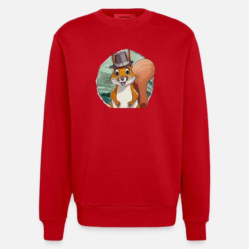 funny squirrel with hat - Heavyweight Oversized Organic Crew Neck Made in EU - red