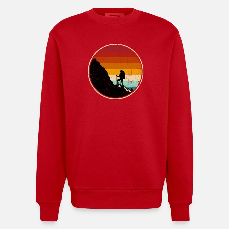 Climber at Sunset Retro Circle - Heavyweight Oversized Organic Crew Neck Made in EU - red