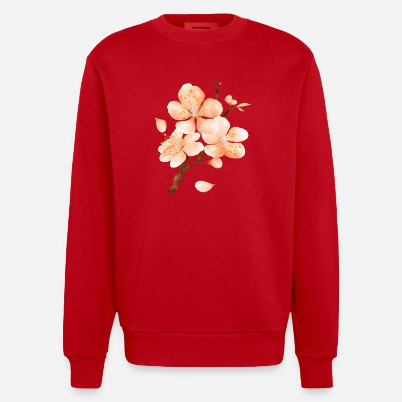 Pfirsichblüten Ast im samtig-weichen Pfirsichton - Heavyweight Oversized Organic Crew Neck Made in EU - Rot
