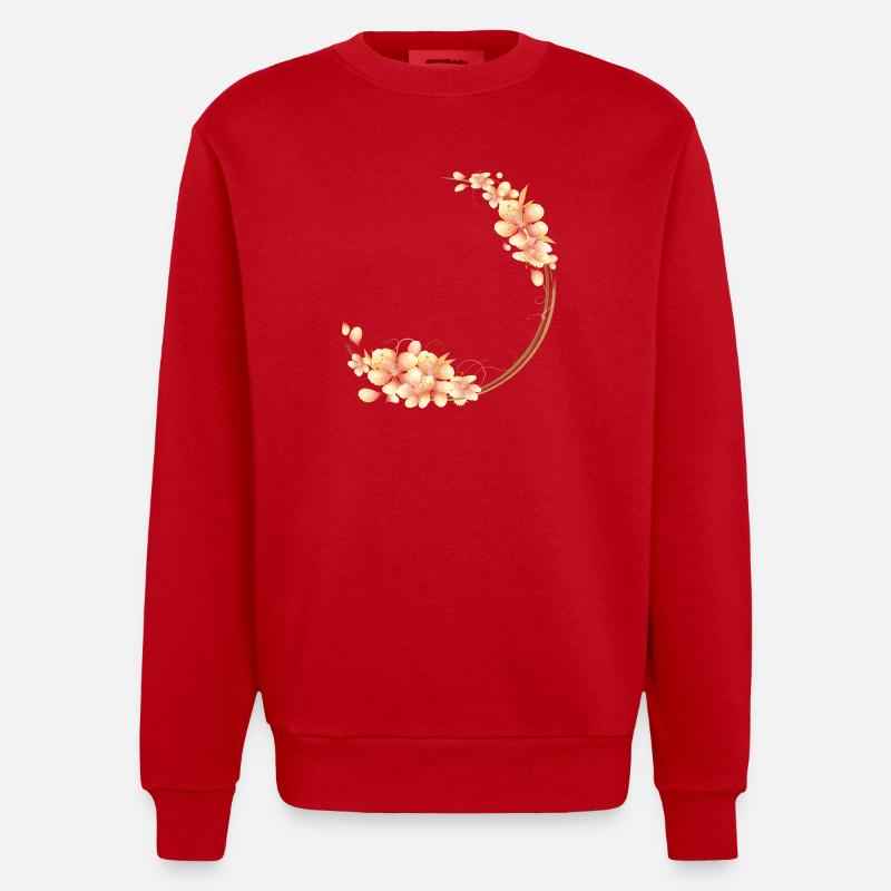 Pfirsichblüten Kranz im samtig-weichen Pfirsichton - Heavyweight Oversized Organic Crew Neck Made in EU - Rot