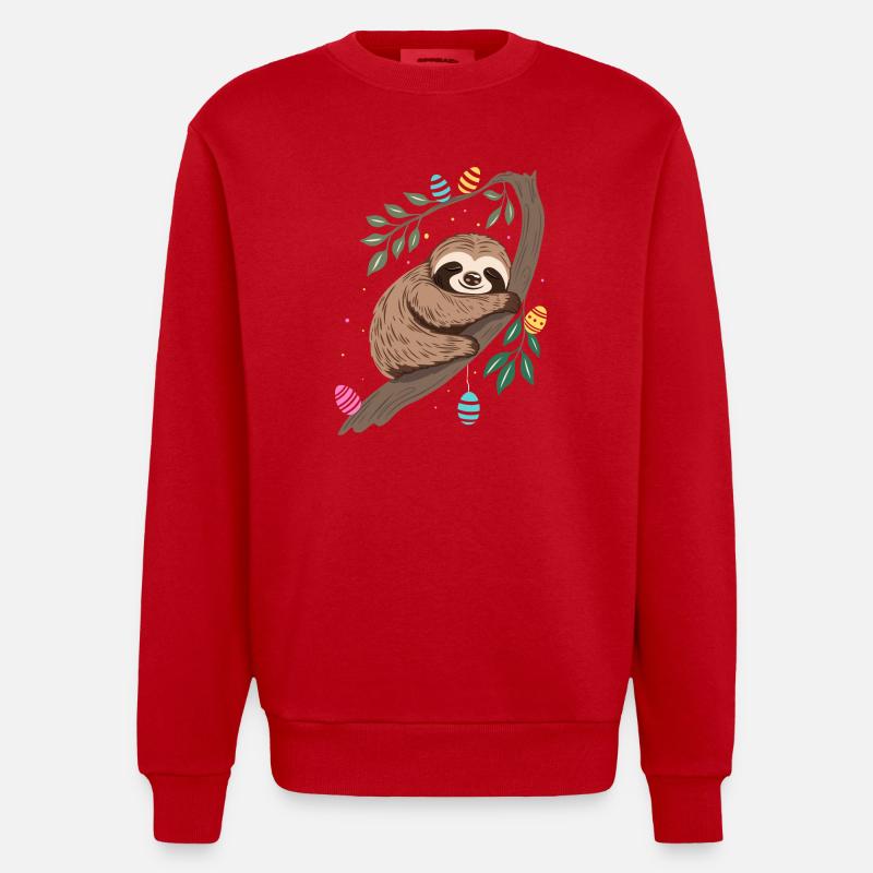 Easter Sloth with Easter Eggs - Heavyweight Oversized Organic Crew Neck Made in EU - red
