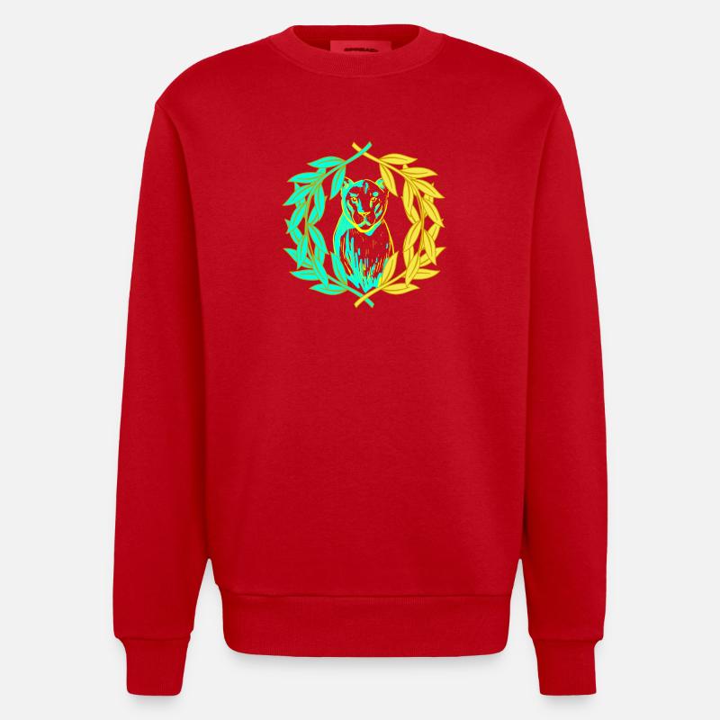 Leopard Tiger Katze Lorbeerkranz - Heavyweight Oversized Organic Crew Neck Made in EU - Rot