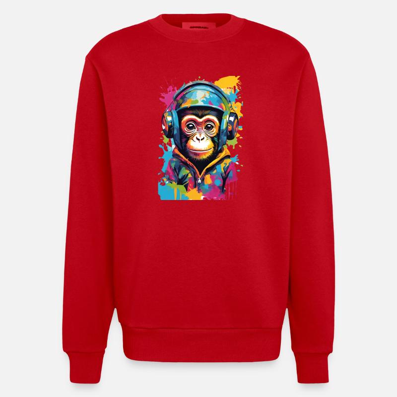 Bunter Affe mit Kopfhörern - Heavyweight Oversized Organic Crew Neck Made in EU - Rot
