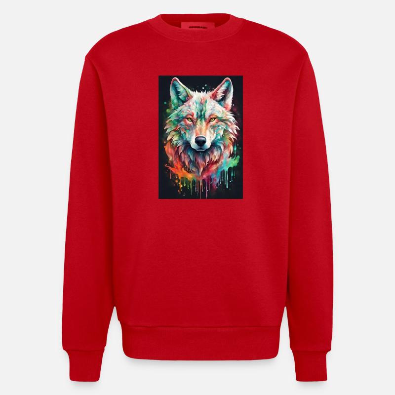 Bunter Wolfkopf Farbexplosion - Heavyweight Oversized Organic Crew Neck Made in EU - Rot