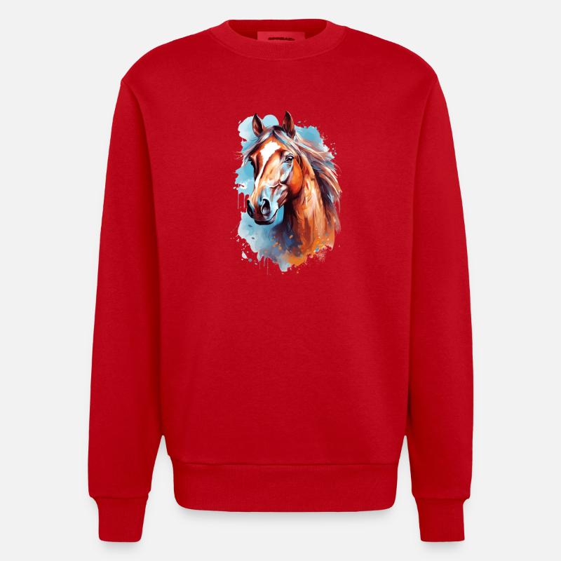 Conception du cheval Aqaurell - Sweat bio épais oversize fabriqué en UE - rouge