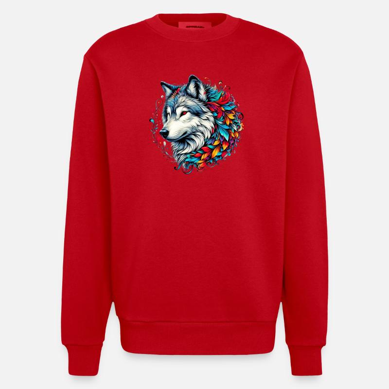 Wolf - Heavyweight Oversized Organic Crew Neck Made in EU - Rot
