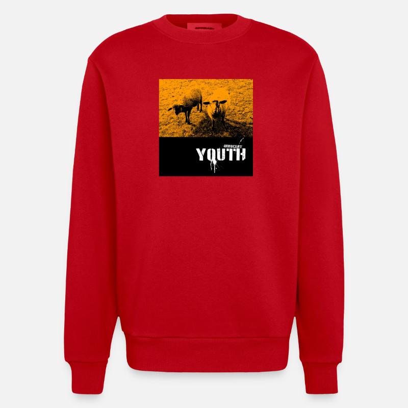 Freche Schafe auf Feld mit Graffiti-Text - Heavyweight Oversized Organic Crew Neck Made in EU - Rot