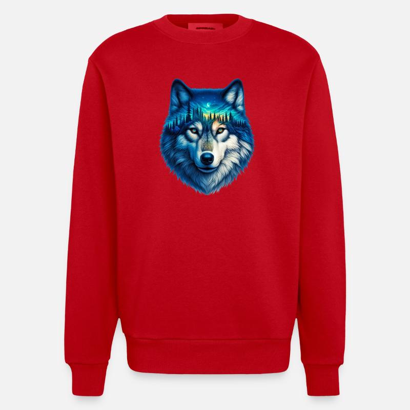 Wolf - Heavyweight Oversized Organic Crew Neck Made in EU - Rot