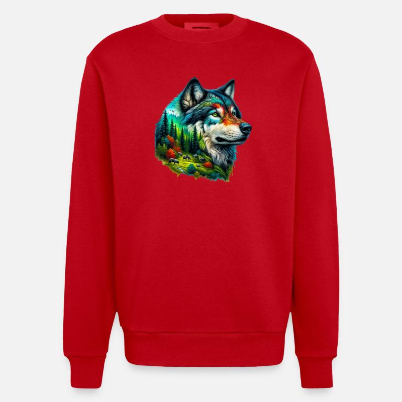 Wolf - Heavyweight Oversized Organic Crew Neck Made in EU - Rot