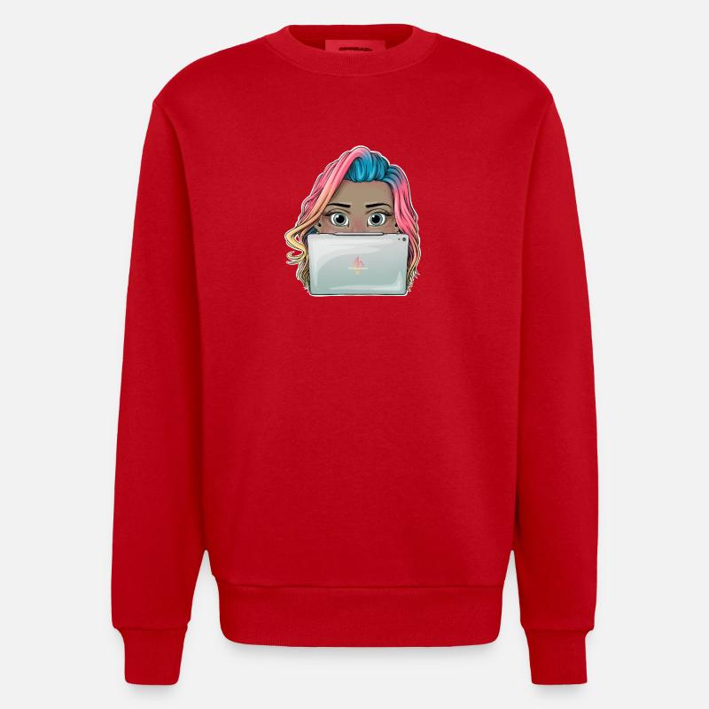 Lebendiges Reva Prisma arbeitendes Mädchen Design - Heavyweight Oversized Organic Crew Neck Made in EU - Rot