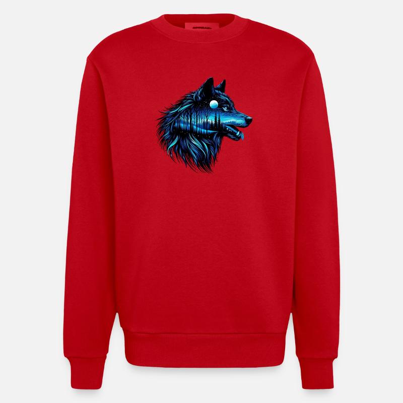 Wolf - Heavyweight Oversized Organic Crew Neck Made in EU - Rot