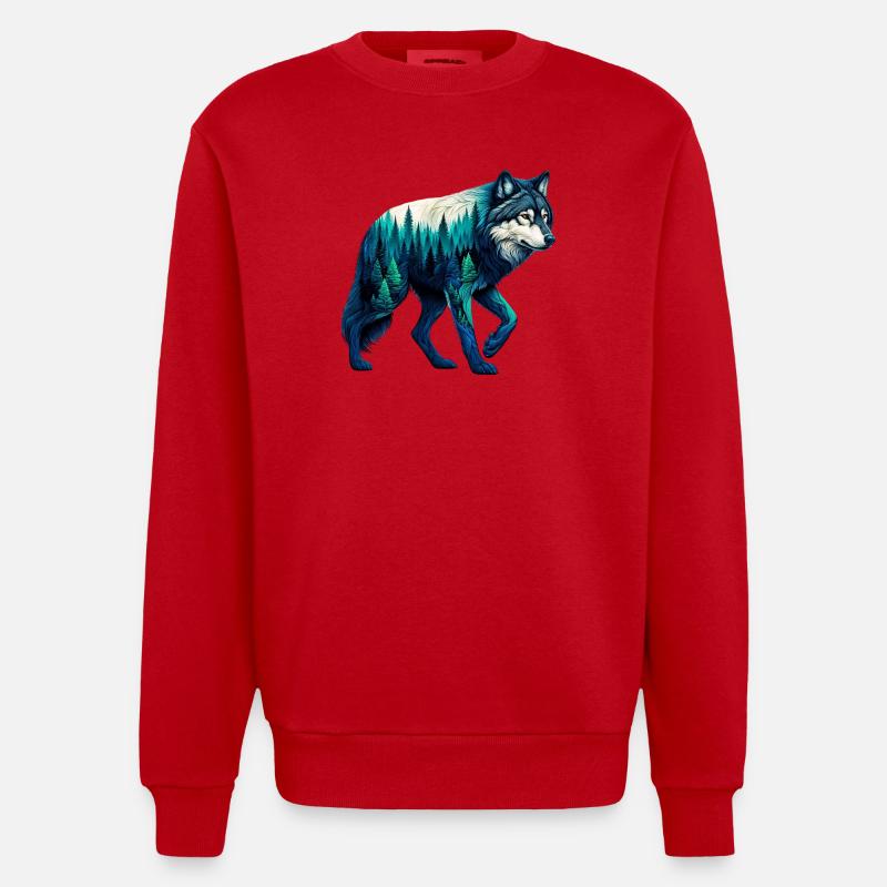 Wolf - Heavyweight Oversized Organic Crew Neck Made in EU - Rot