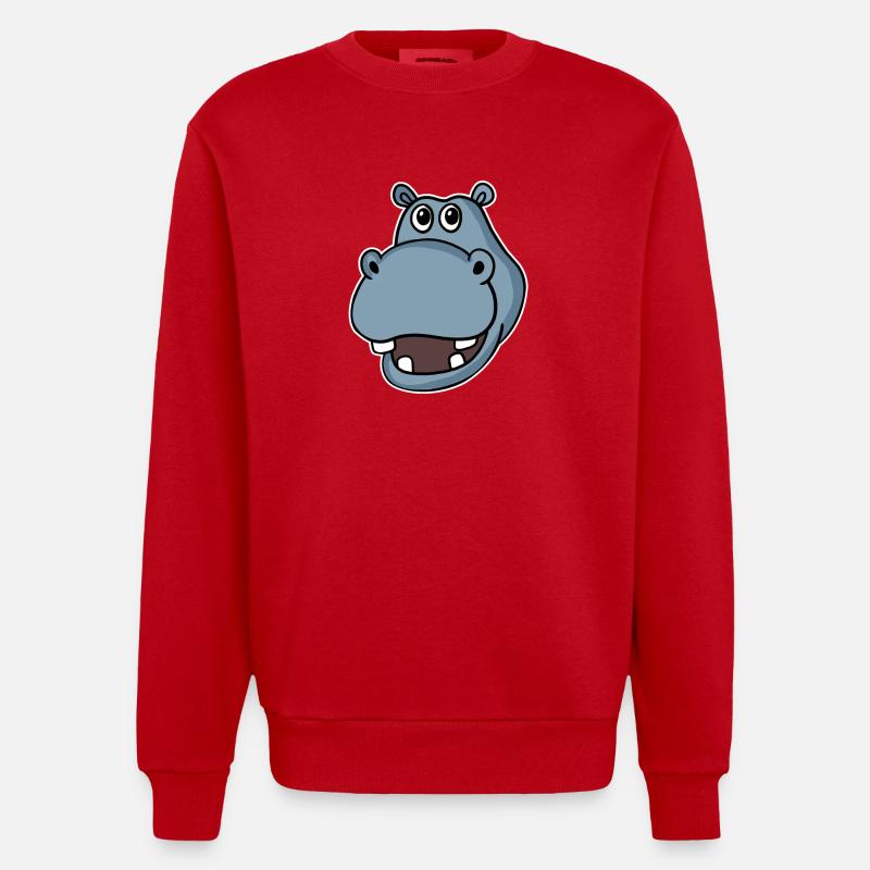 Nilpferd Flusspferd Kopf - Heavyweight Oversized Organic Crew Neck Made in EU - Rot